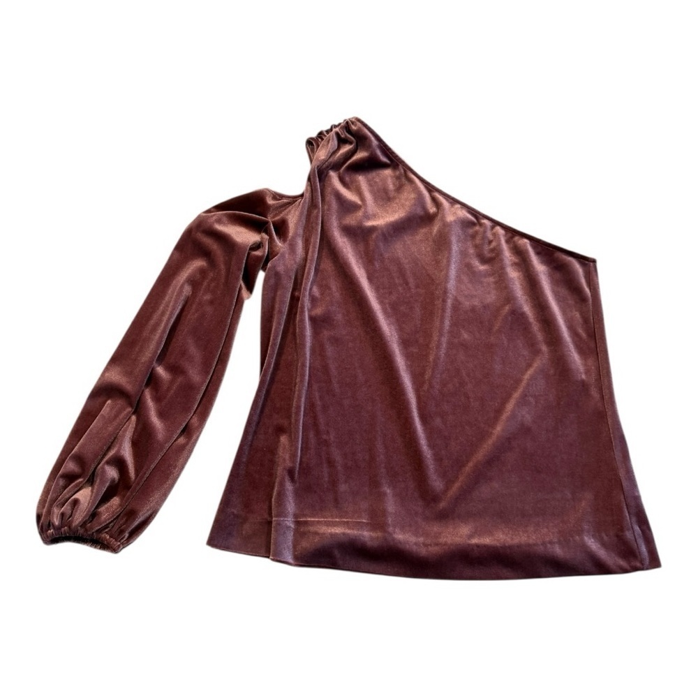 Rebecca Minkoff Minka Velvet One-Shoulder Top Mauve Pink XS Balloon Sleeve NWT - Picture 2 of 8